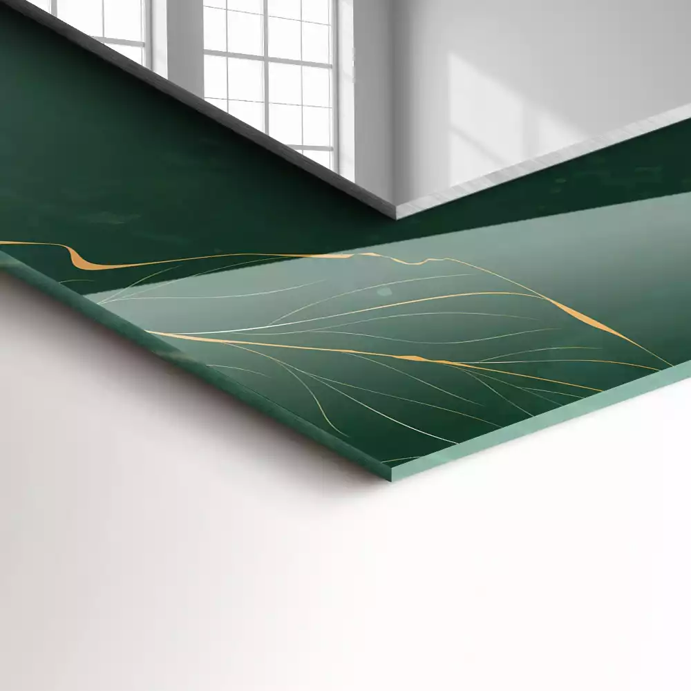 Decorațiuni de perete cu oglinzi Frunze verzi aurii