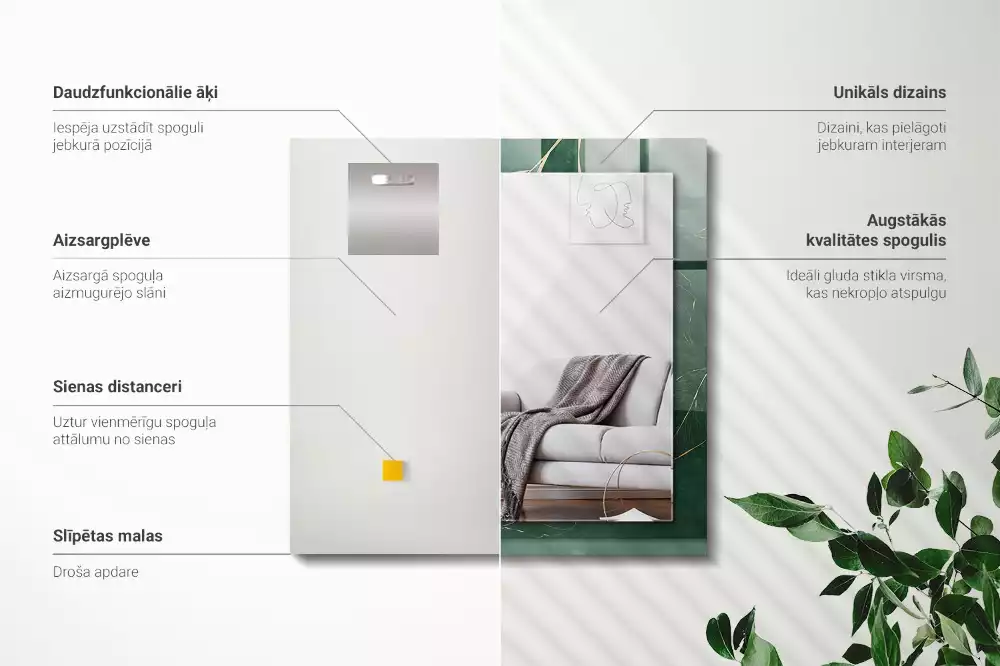 Decorațiuni de perete cu oglinzi Frunze verzi aurii