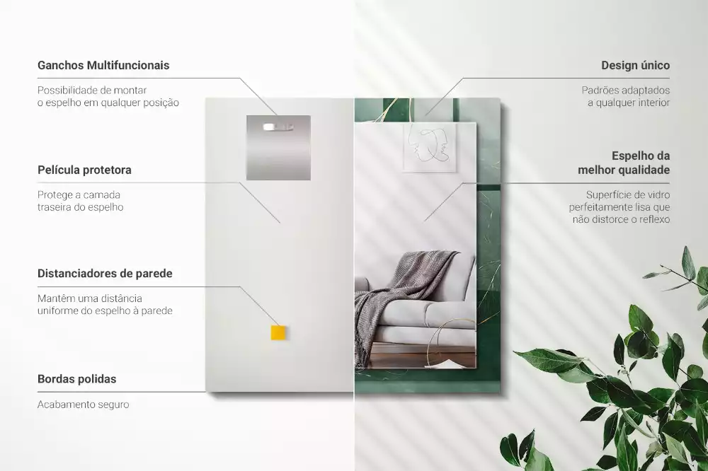 Decorațiuni de perete cu oglinzi Frunze verzi aurii