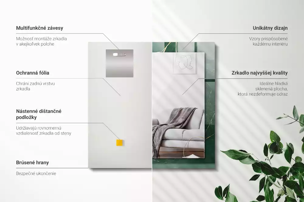 Decorațiuni de perete cu oglinzi Frunze verzi aurii