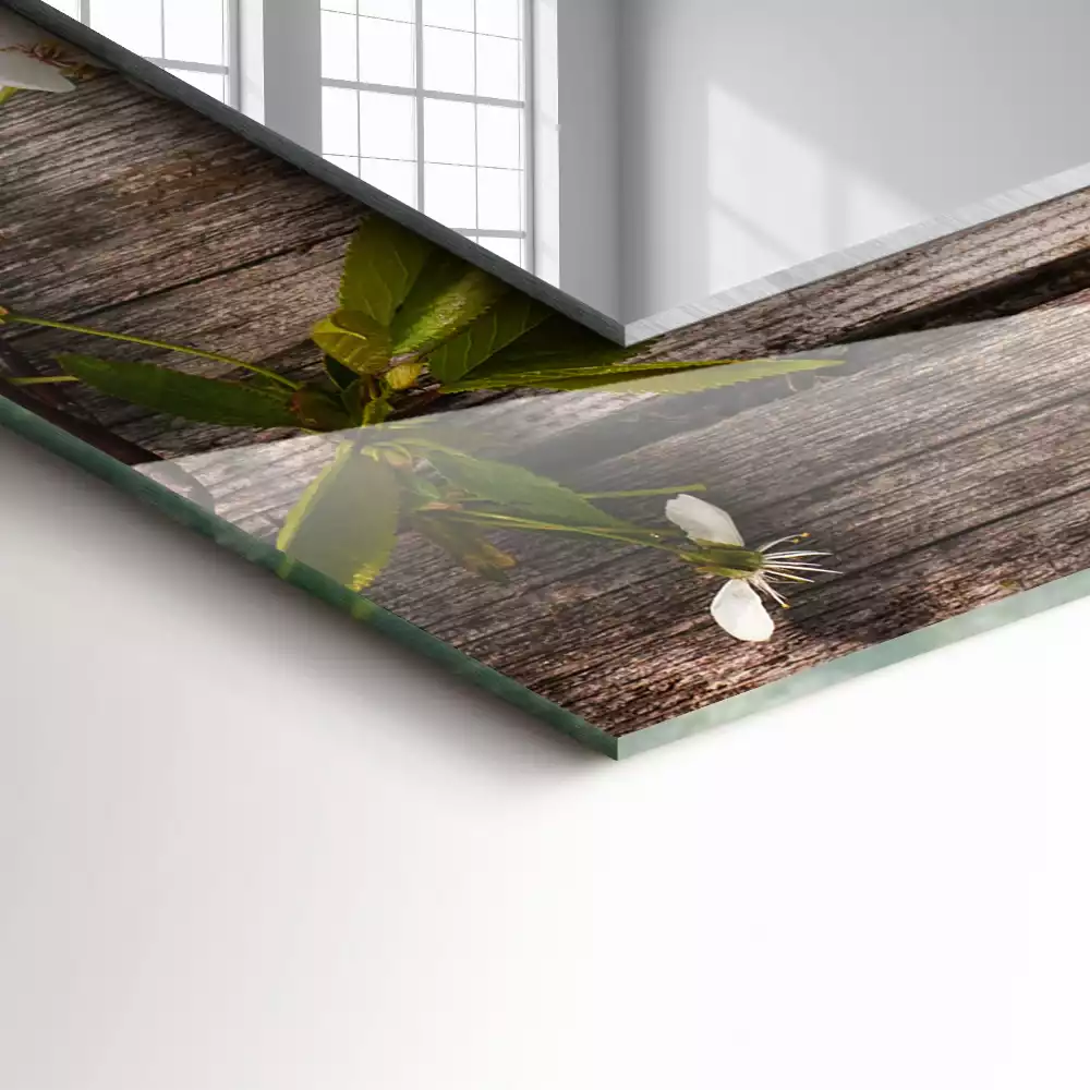 Decorațiuni perete cu oglindă Flori pe lemn