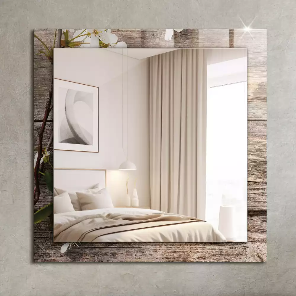 Decorațiuni perete cu oglindă Flori pe lemn