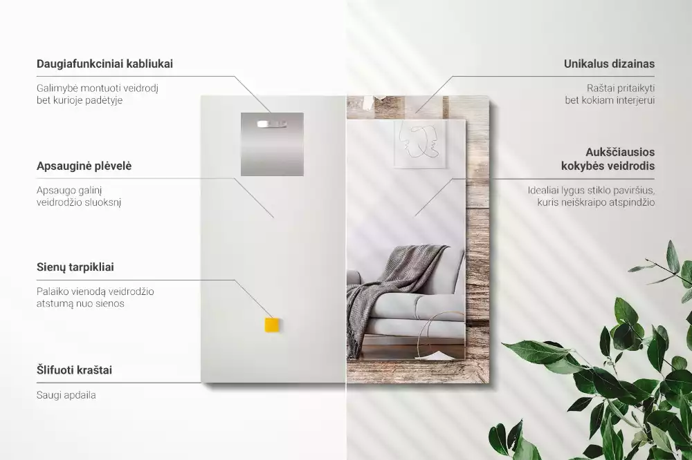 Decorațiuni perete cu oglindă Flori pe lemn