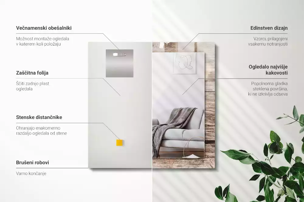 Decorațiuni perete cu oglindă Flori pe lemn