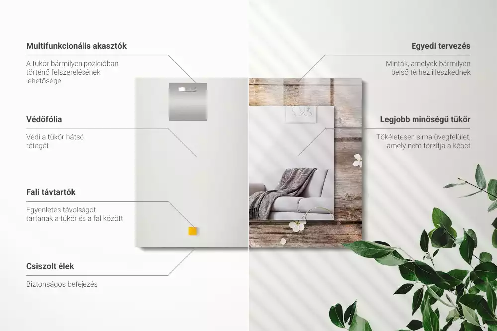 Decorațiuni perete cu oglindă Flori pe lemn