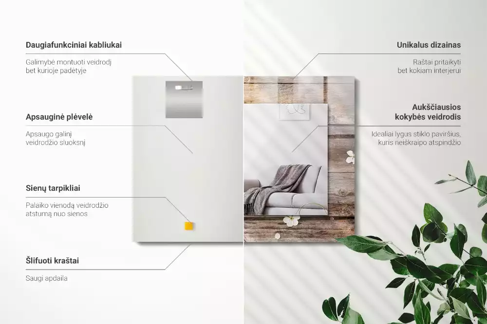 Decorațiuni perete cu oglindă Flori pe lemn