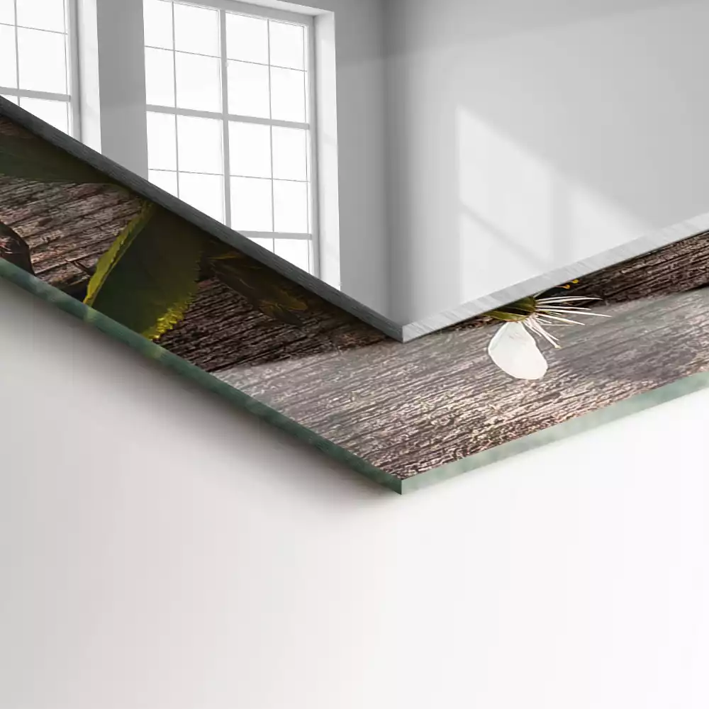 Decorațiuni perete cu oglindă Flori pe lemn