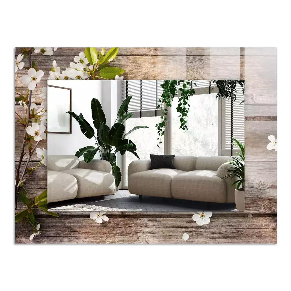 Decorațiuni perete cu oglindă Flori pe lemn