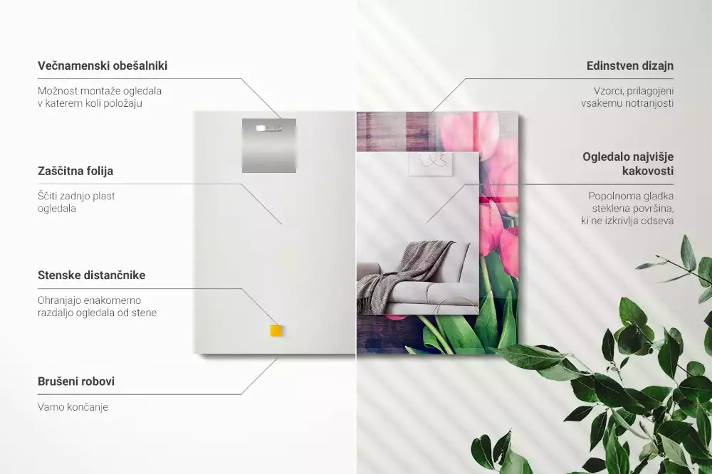 Oglindă imprimată Lalele roz lemn