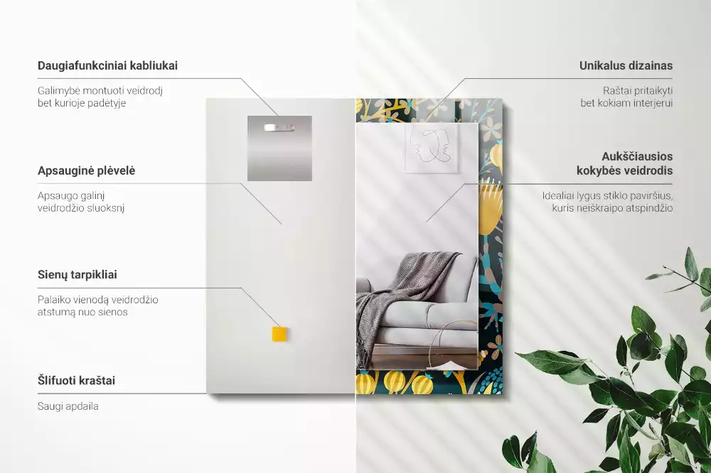 Decorațiuni de perete cu oglinzi Flori frunze modele