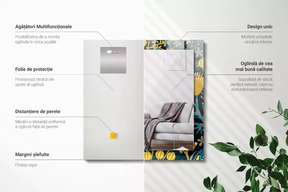 Decorațiuni de perete cu oglinzi Flori frunze modele