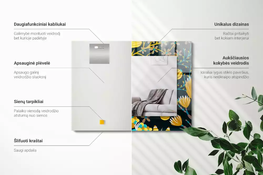 Decorațiuni de perete cu oglinzi Flori frunze modele