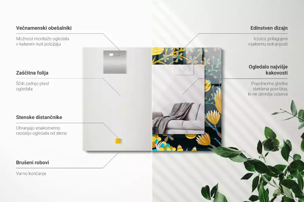 Decorațiuni de perete cu oglinzi Flori frunze modele