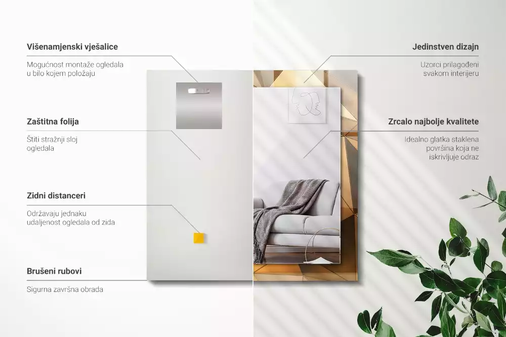 Decorațiuni perete cu oglindă Modele geometrice aurii