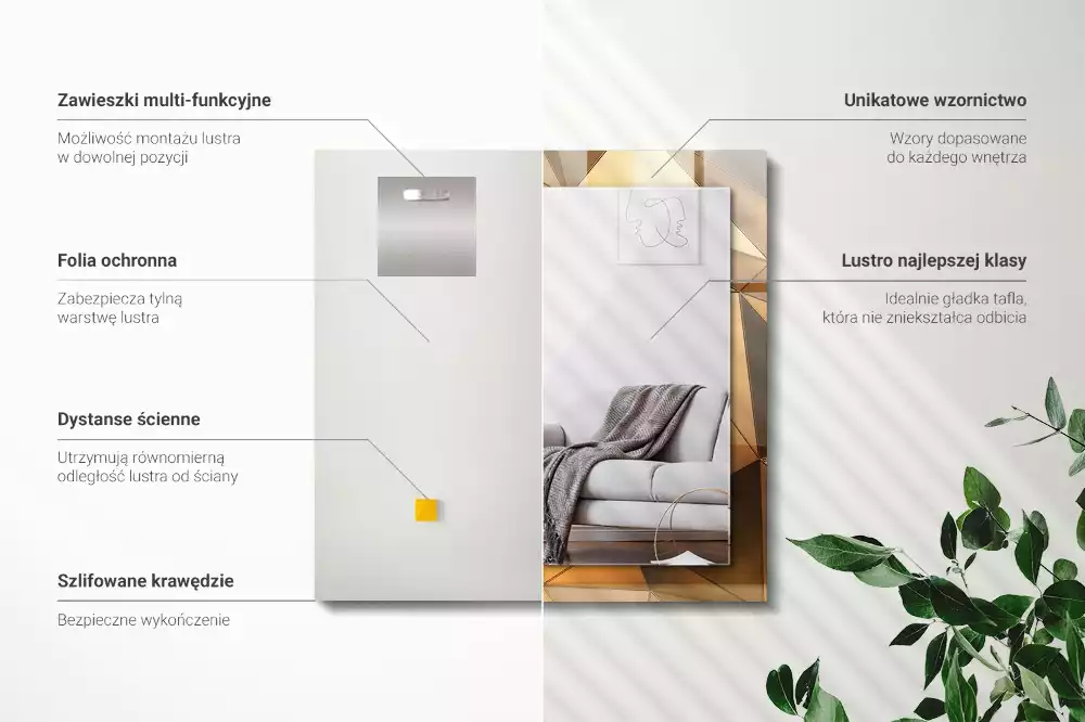 Decorațiuni perete cu oglindă Modele geometrice aurii