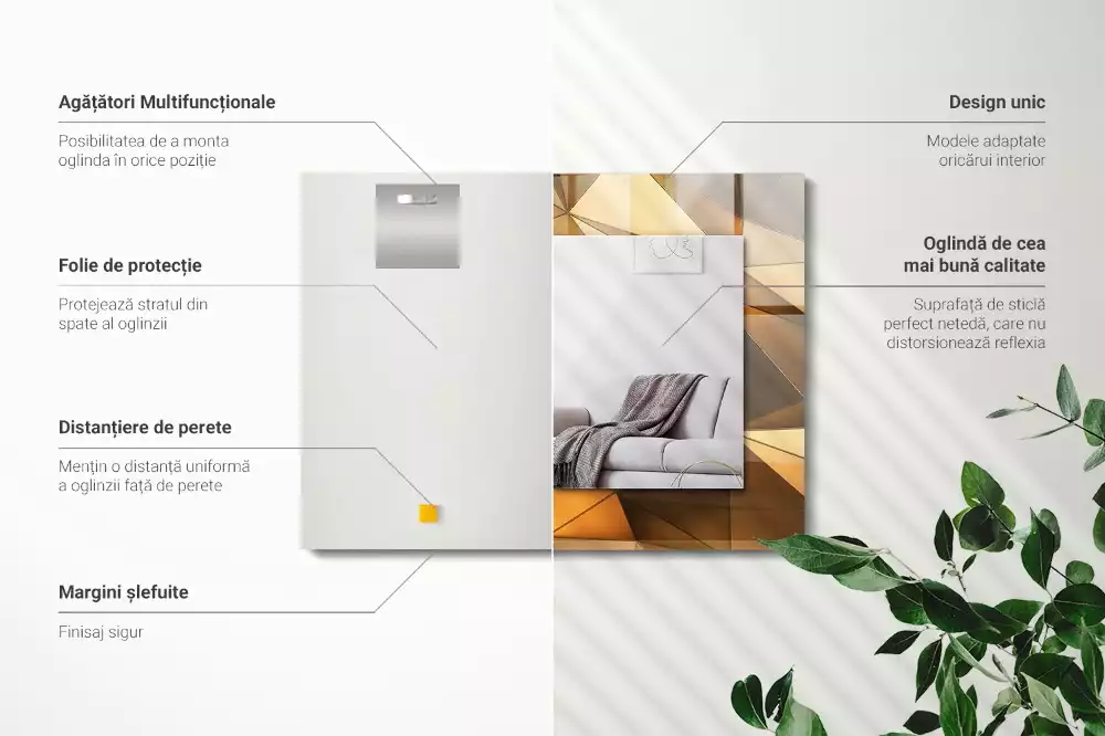 Decorațiuni perete cu oglindă Modele geometrice aurii