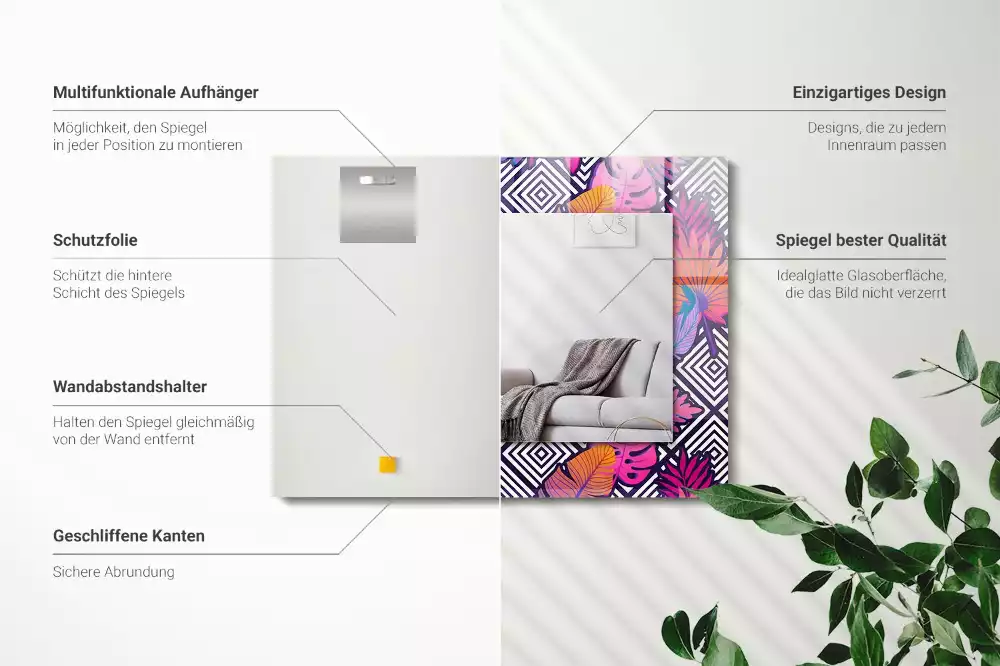 Oglindă imprimată Frunze tropicale colorate