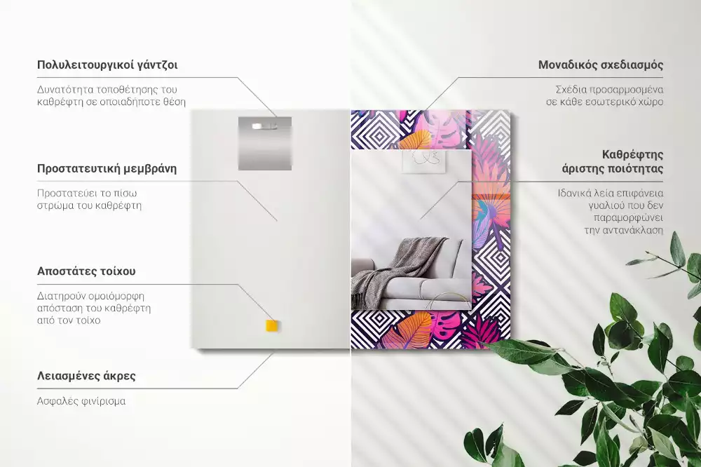 Oglindă imprimată Frunze tropicale colorate