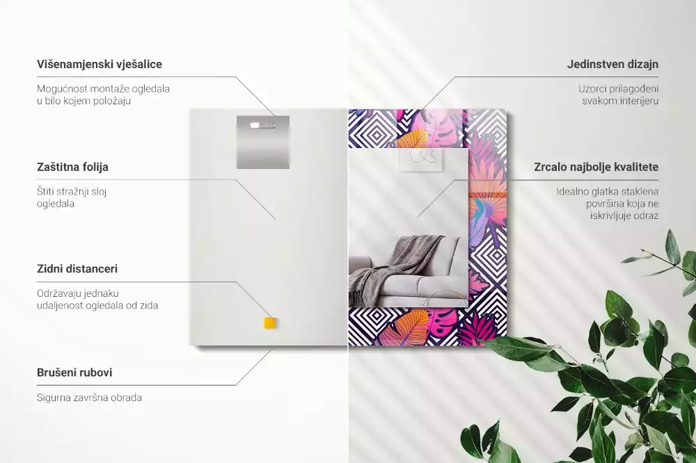 Oglindă imprimată Frunze tropicale colorate