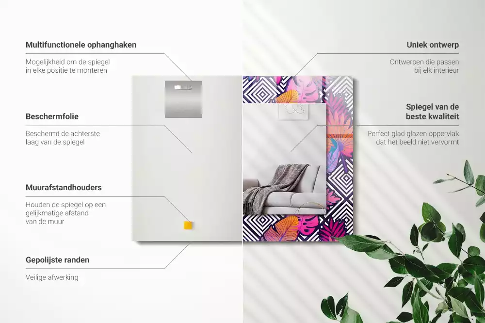 Oglindă imprimată Frunze tropicale colorate