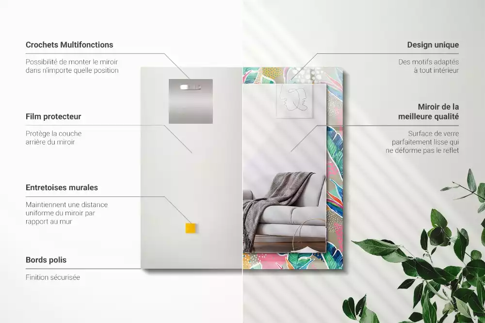 Decorațiuni perete cu oglindă Flori și frunze