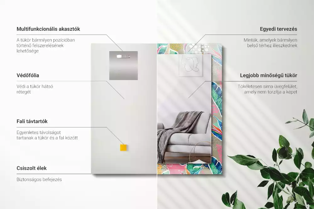 Decorațiuni perete cu oglindă Flori și frunze