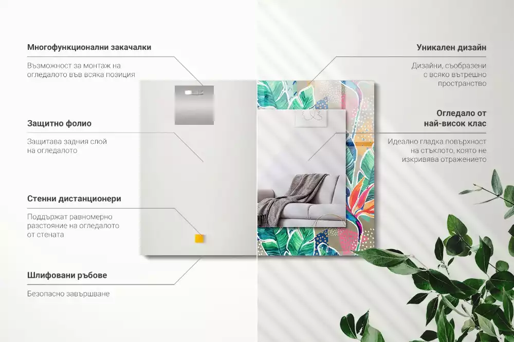 Decorațiuni perete cu oglindă Flori și frunze