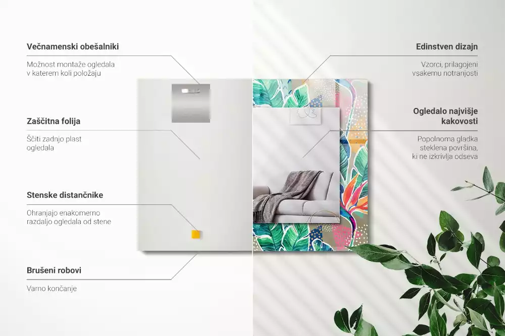 Decorațiuni perete cu oglindă Flori și frunze