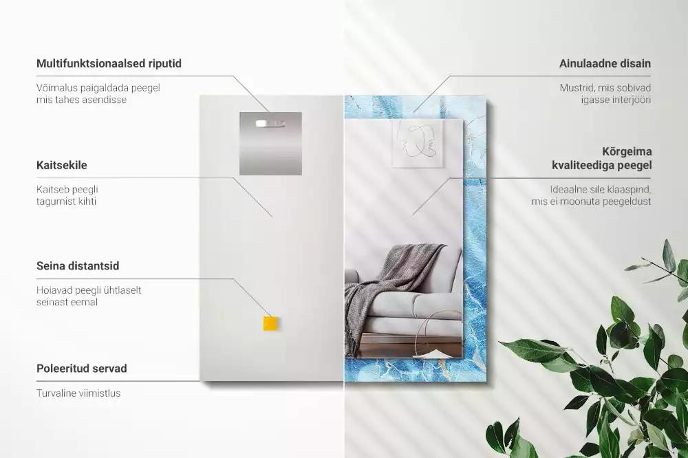 Oglindă imprimată Model de marmură albastru