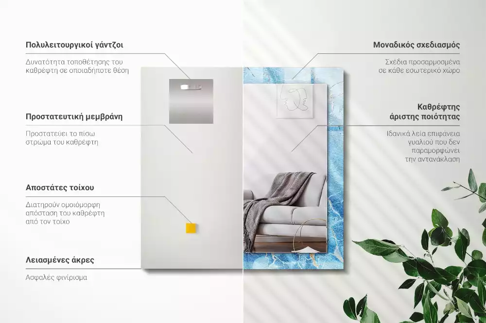 Oglindă imprimată Model de marmură albastru