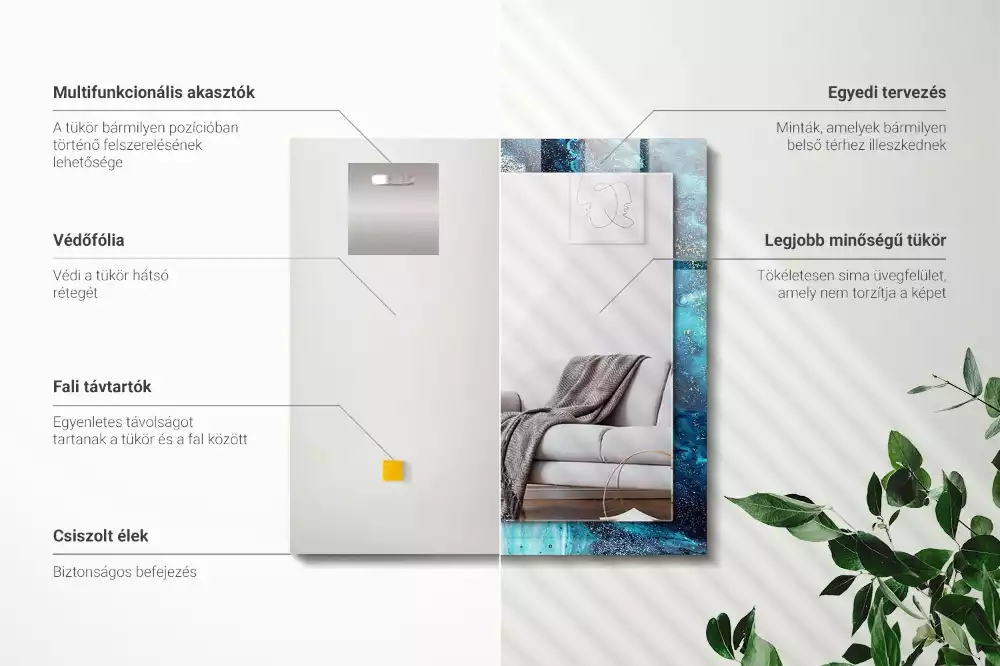 Oglindă imprimată Artă abstractă albastră