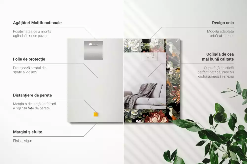 Oglindă imprimată Flori și păsări