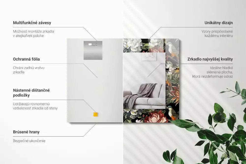 Oglindă imprimată Flori și păsări