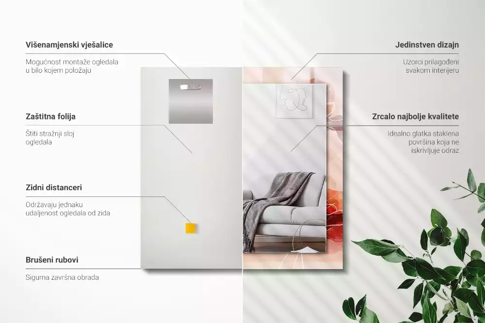 Decorațiuni perete cu oglindă Modele florale abstracte