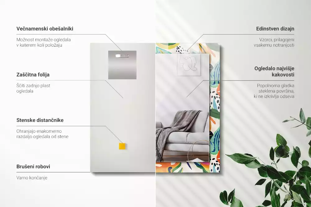 Oglindă imprimată Model frunze colorate