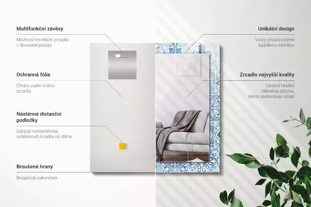 Oglindă imprimată Plăci decorative albastre