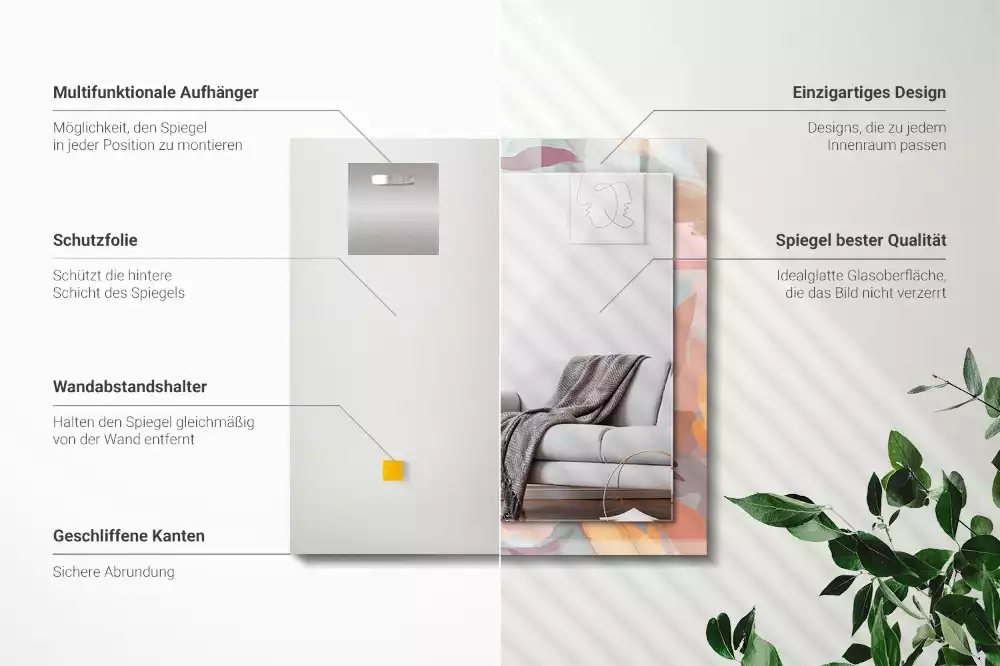 Decorațiuni de perete cu oglinzi Flori frunze pastelate