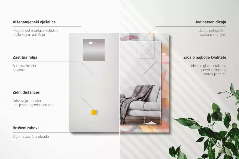 Decorațiuni de perete cu oglinzi Flori frunze pastelate