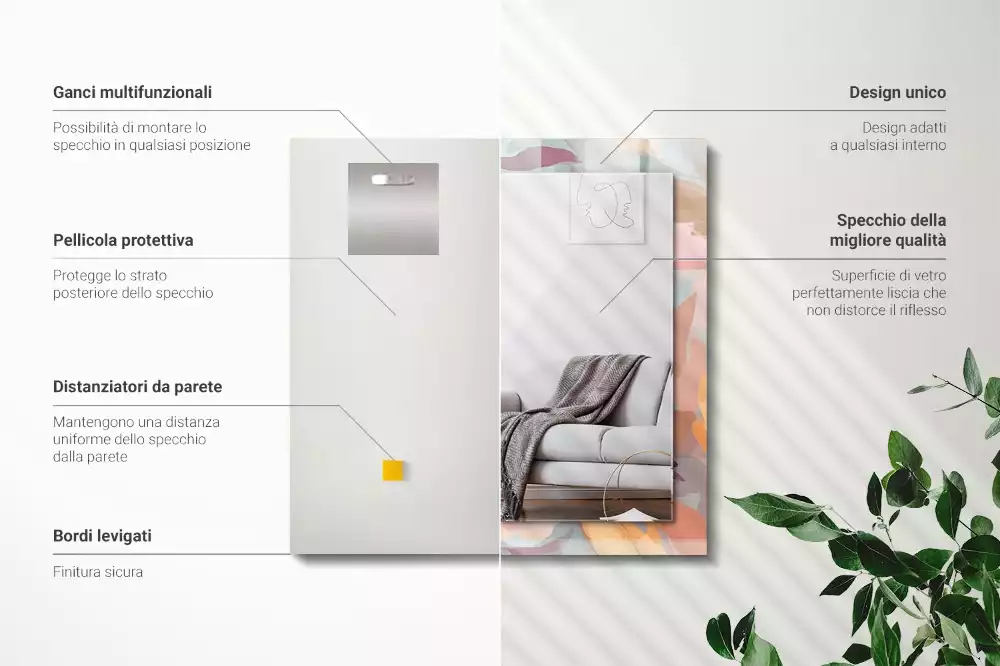 Decorațiuni de perete cu oglinzi Flori frunze pastelate