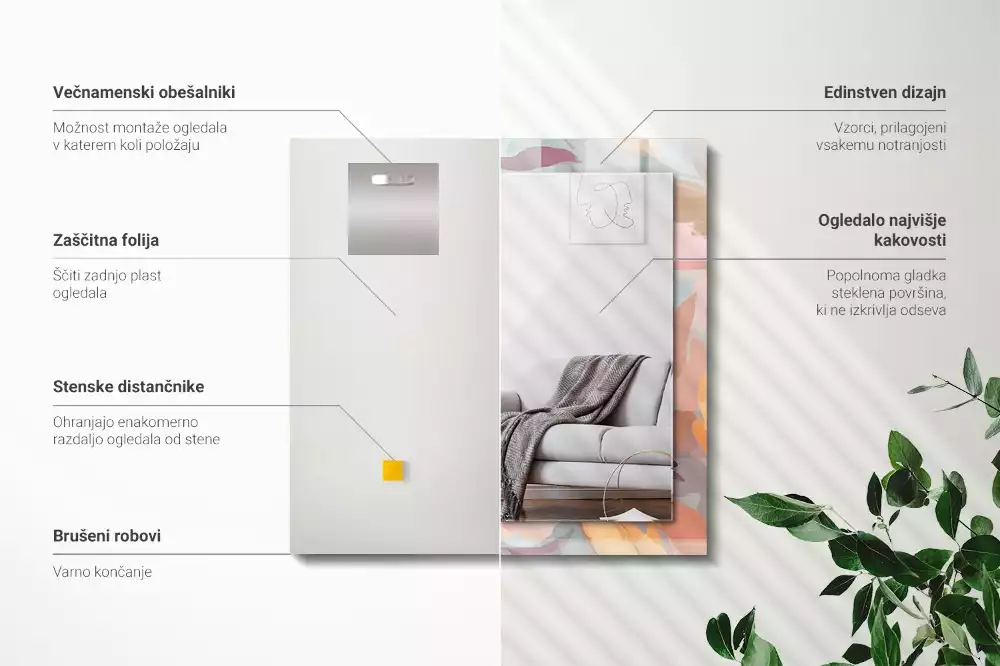 Decorațiuni de perete cu oglinzi Flori frunze pastelate