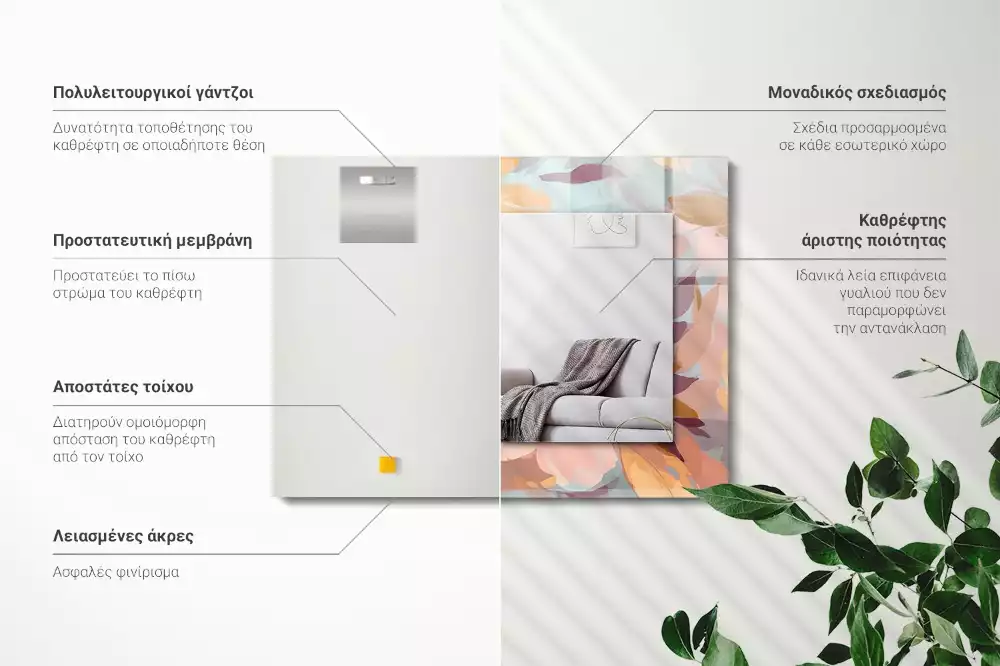 Decorațiuni de perete cu oglinzi Flori frunze pastelate