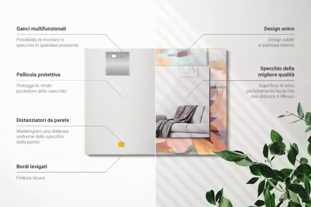 Decorațiuni de perete cu oglinzi Flori frunze pastelate