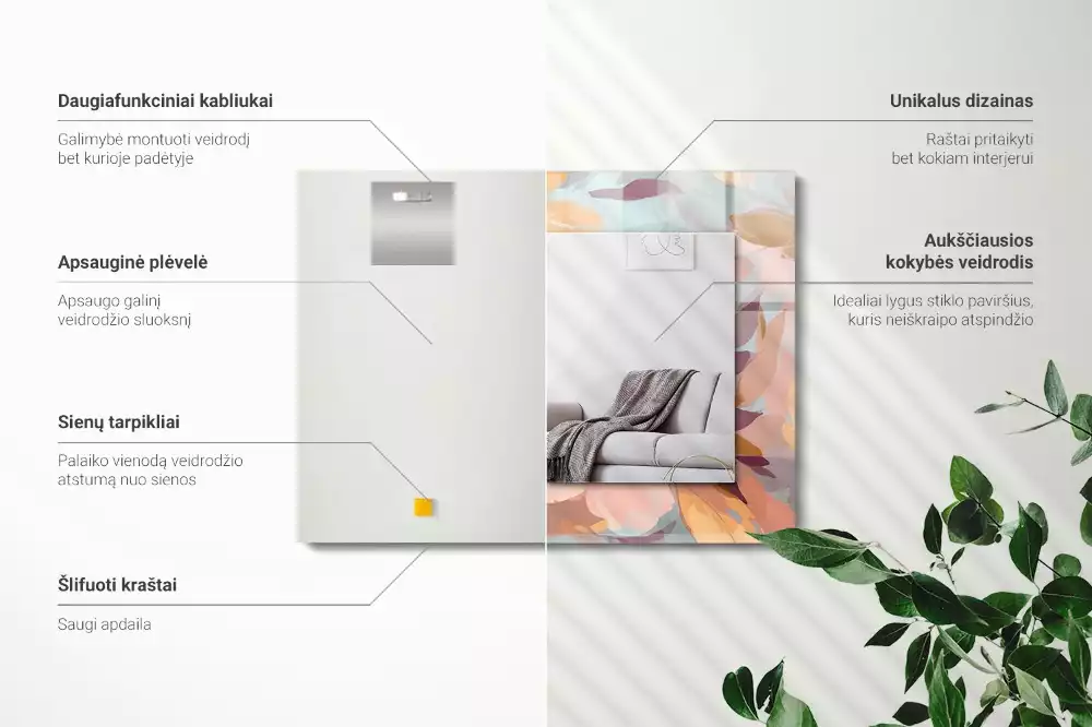 Decorațiuni de perete cu oglinzi Flori frunze pastelate