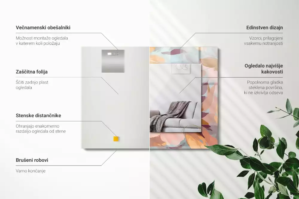 Decorațiuni de perete cu oglinzi Flori frunze pastelate