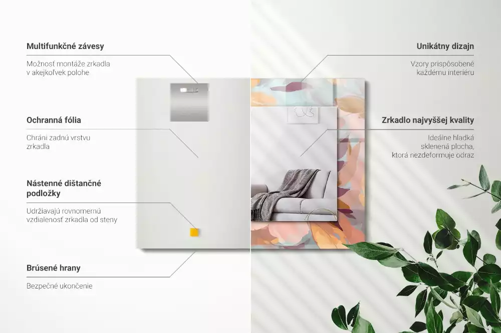 Decorațiuni de perete cu oglinzi Flori frunze pastelate