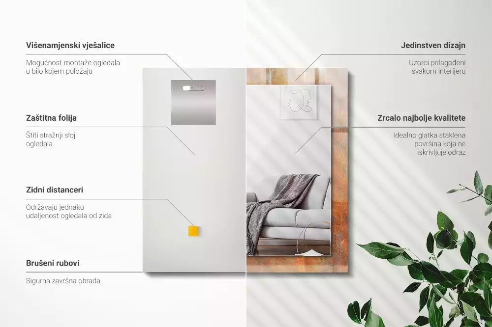 Decorațiuni de perete cu oglinzi Suprafață metalică ruginită