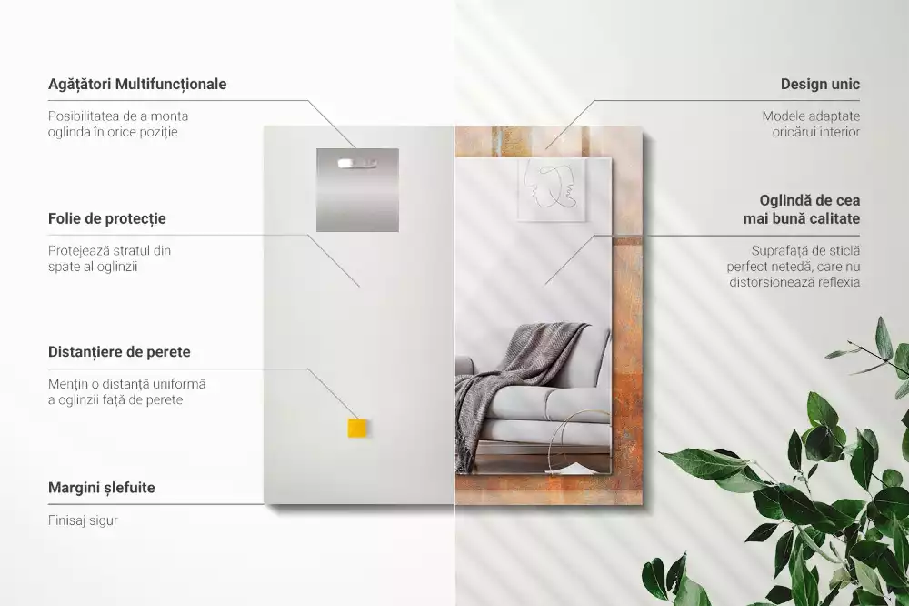 Decorațiuni de perete cu oglinzi Suprafață metalică ruginită