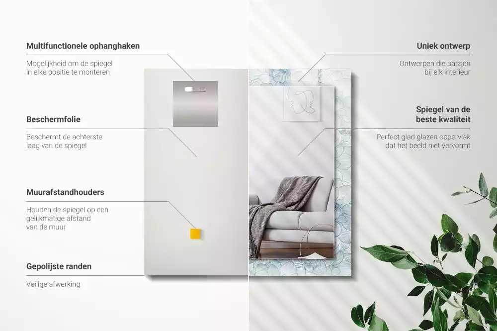 Decorațiuni perete cu oglindă Model flori albastre