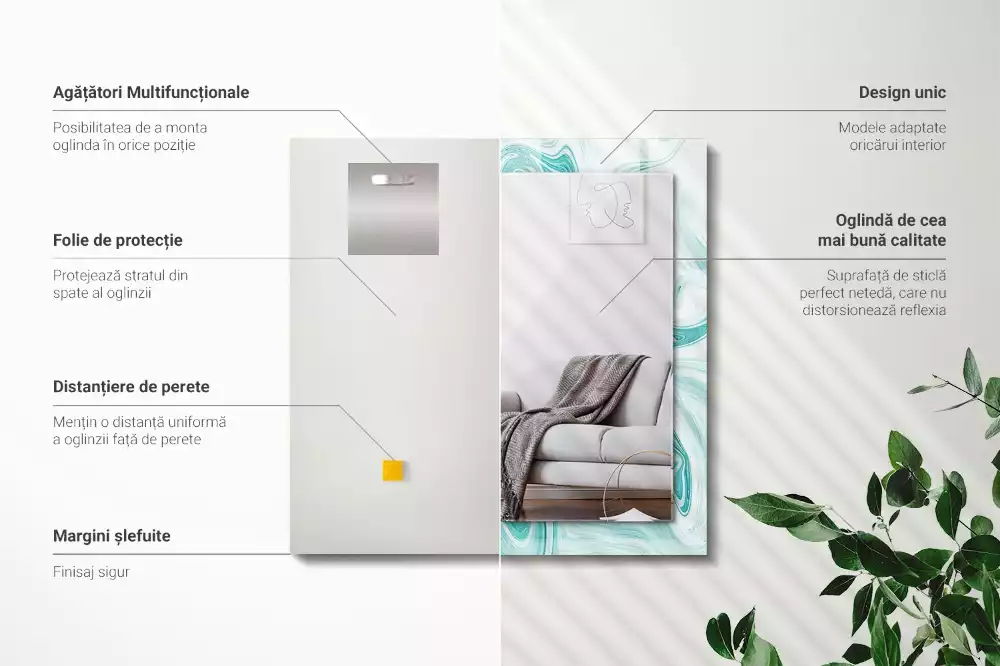 Decorațiuni perete cu oglindă Model marmură abstractă