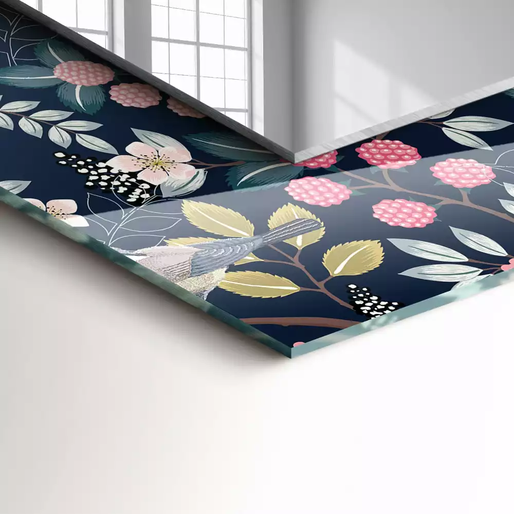 Decorațiuni de perete cu oglinzi Flori frunze păsări